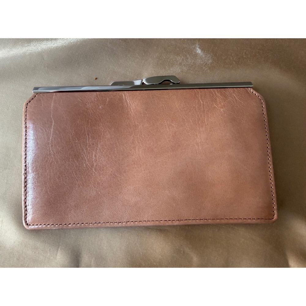 Abas Tan Leather Frame Wallet Kiss Lock Clutch Silver Hardware Tan Brown